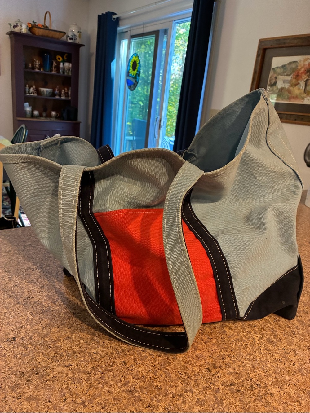 L.L.Bean BOAT AND TOTE Extra Large 0AVH3 Dark Blue Light Blue Red Pocket - Picture 3 of 17